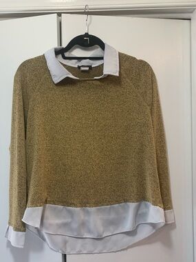 Kim & Cami Medium Gold and White Layered Collar Blouse